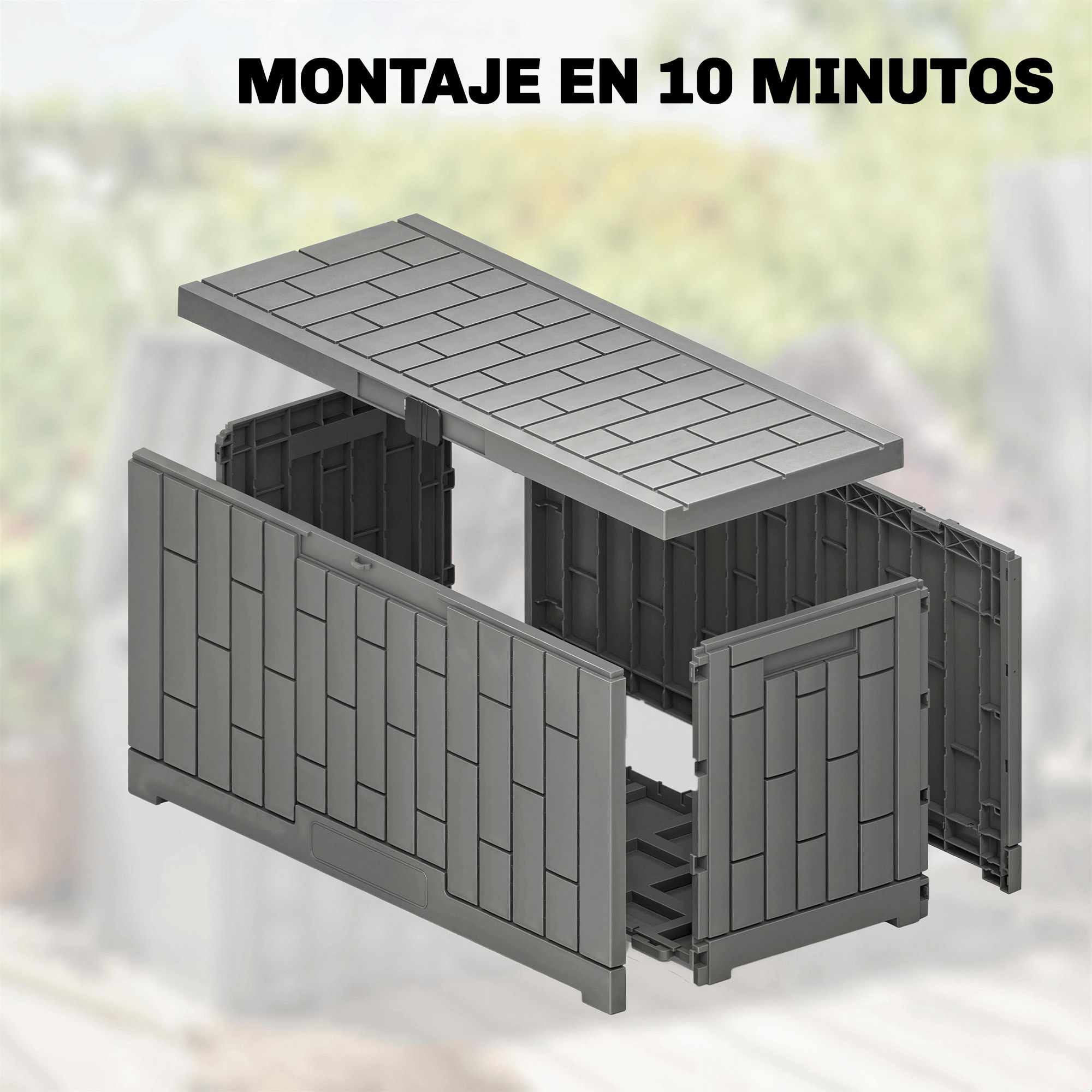 Arcón Exterior Capacidad 227L, Baúl de Almacenaje Exterior de Resina Resistente al Agua y a los Rayos UV, con Cerradura para Jardín, Terraza, Patio, 106,5x43x54,5 cm, Gris