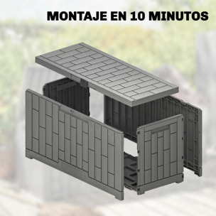 Arcón Exterior Capacidad 227L, Baúl de Almacenaje Exterior de Resina Resistente al Agua y a los Rayos UV, con Cerradura para Jardín, Terraza, Patio, 106,5x43x54,5 cm, Gris