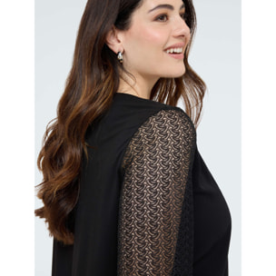 Fiorella Rubino - T-shirt bimaterica con maniche crochet - Nero