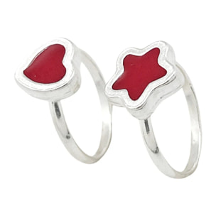Pareja anillos Colors en plata 10µm y color rojo