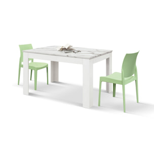 Tavolo LIPARI in legno, finitura bianco statuario e base bianca, allungabile 140x90 cm - 220x90 cm