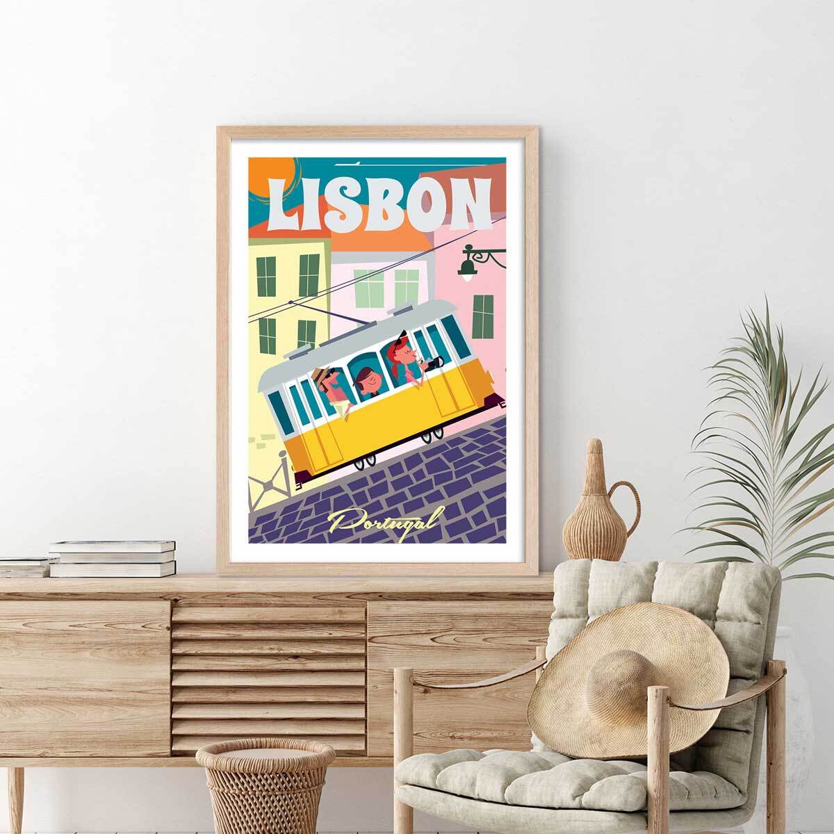 Affiche un Week end à Lisbonne Affiche + cadre en bois - Chêne