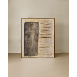 Tableau beige et noir décoratif sur coton avec cadre en bois peint à la main à la peinture à l'huile en différentes tailles