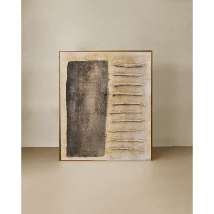 Tableau beige et noir décoratif sur coton avec cadre en bois peint à la main à la peinture à l'huile en différentes tailles