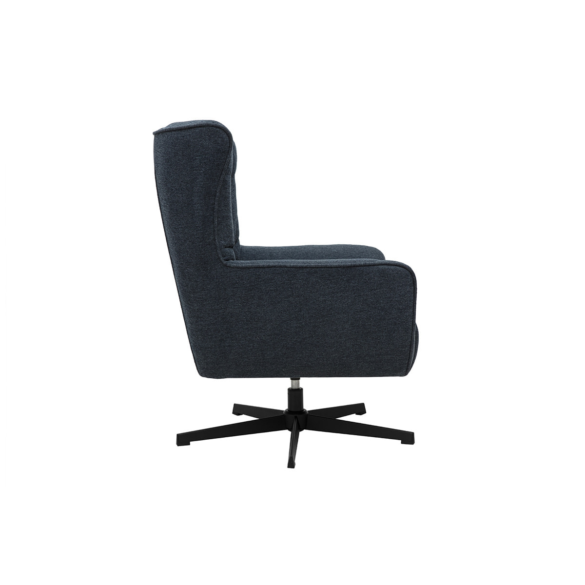 Fauteuil scandinave pivotant en tissu effet velours texturé bleu foncé et métal AVERY