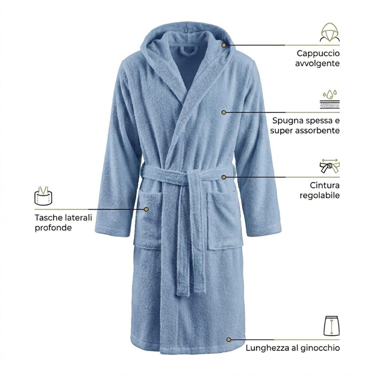 INTRECCI HOME Accappatoio Uomo e Donna, in Puro Cotone Jacquard 500 g, , Morbidezza Extra, Avvolgente, con Cappuccio e Tasche, Elegante e Confortevole,