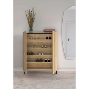 Zapatero Malmo melamina roble dorado patas negro 109x90x27 cm