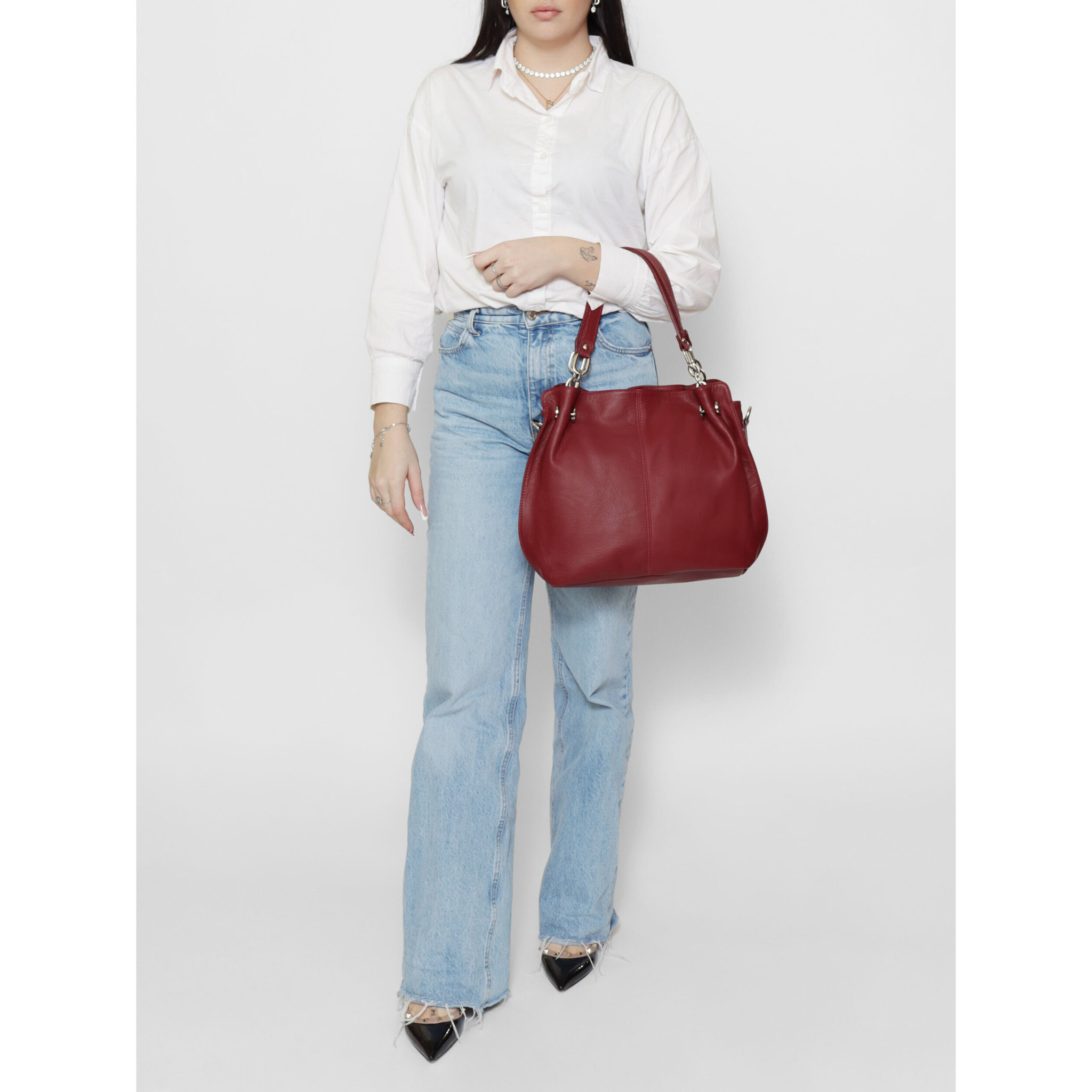 Borsa a mano da donna Made in Italy - Modello Ereba - 100% pelle - 38.0 x 30.0 x 12.0 cm