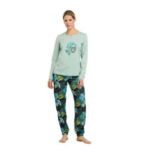 Pigiama donna top in cotone e pantalone lungo in viscosa articolo tropical Noidinotte