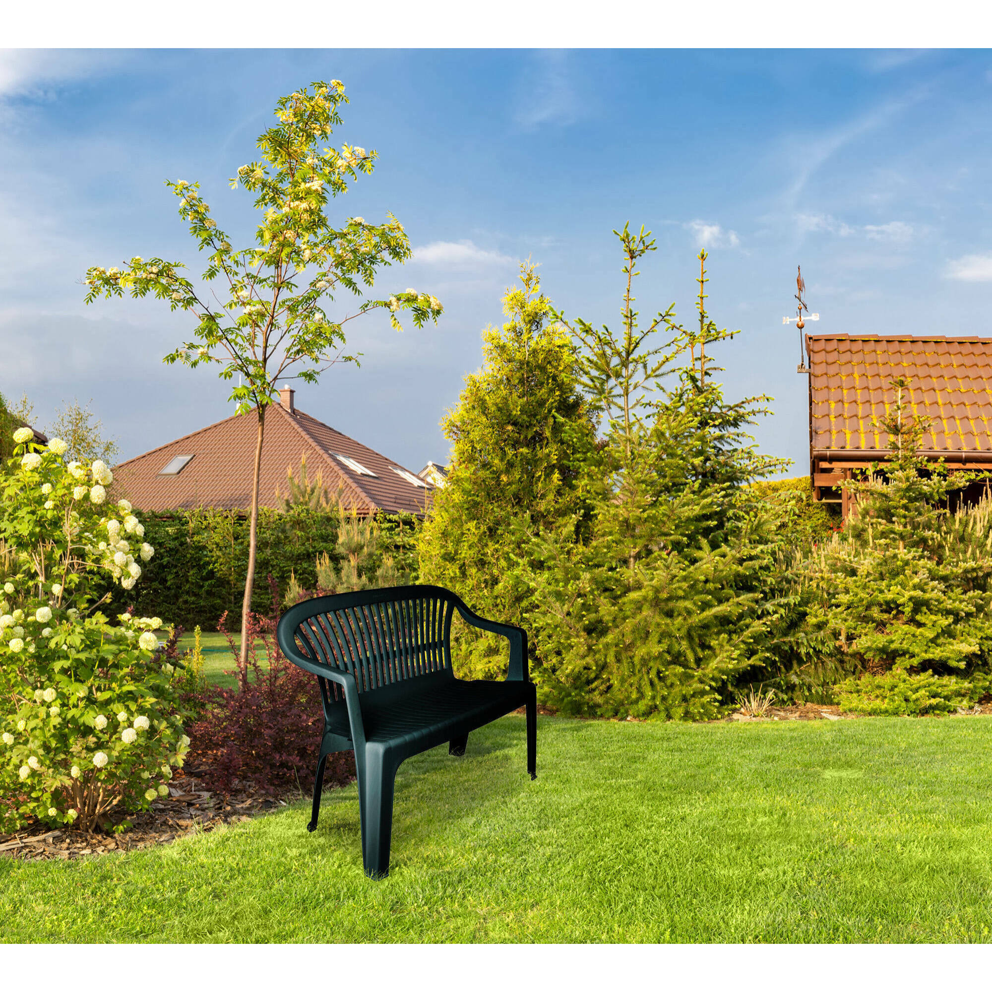 Panchina da esterno Asmi, Panca monoblocco da giardino, Panchina outdoor, 100% Made in Italy, 114x55h82 cm, Verde