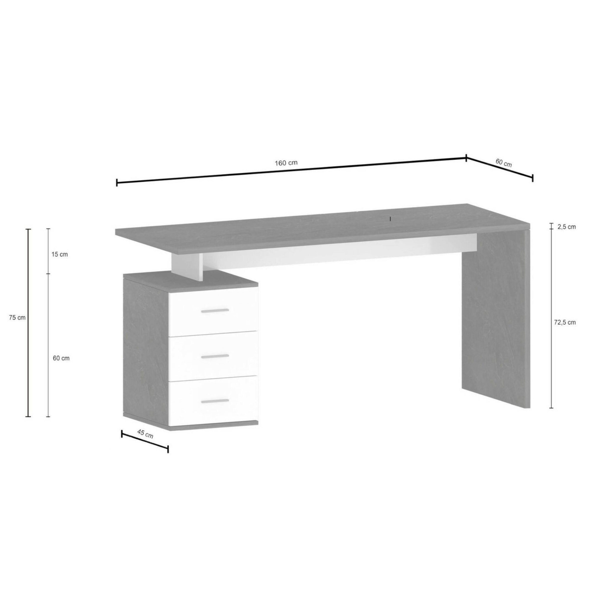 Scrivania Dchiellin, Scrittoio lineare, Scrivania ufficio multiuso, Scrivania salvaspazio multi posizione, 160x60h75 cm, Rovere