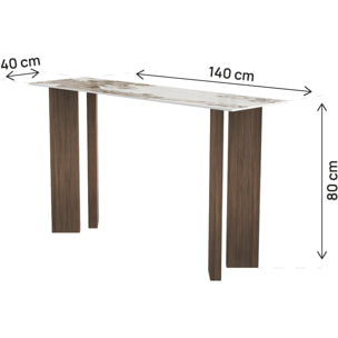 Console avec plateau en céramique style pandora "Elma" - 140 cm - Marron