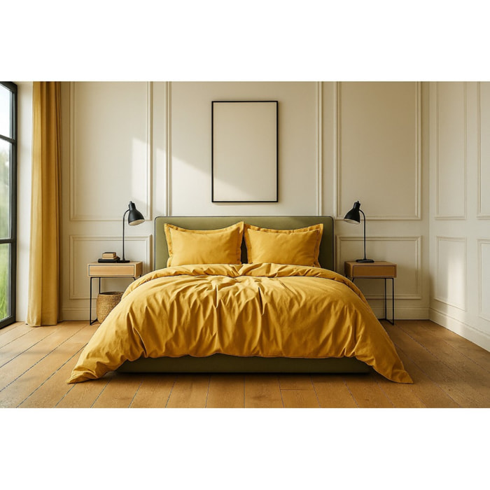 Parure Housse De Couette + 2 taies 100% Coton 57fils Safran