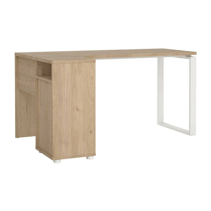 Scrivania Medard, Scrittoio multiuso, Tavolo per ufficio porta PC, Piano di lavoro, 150x100 h76 cm, Rovere e Bianco