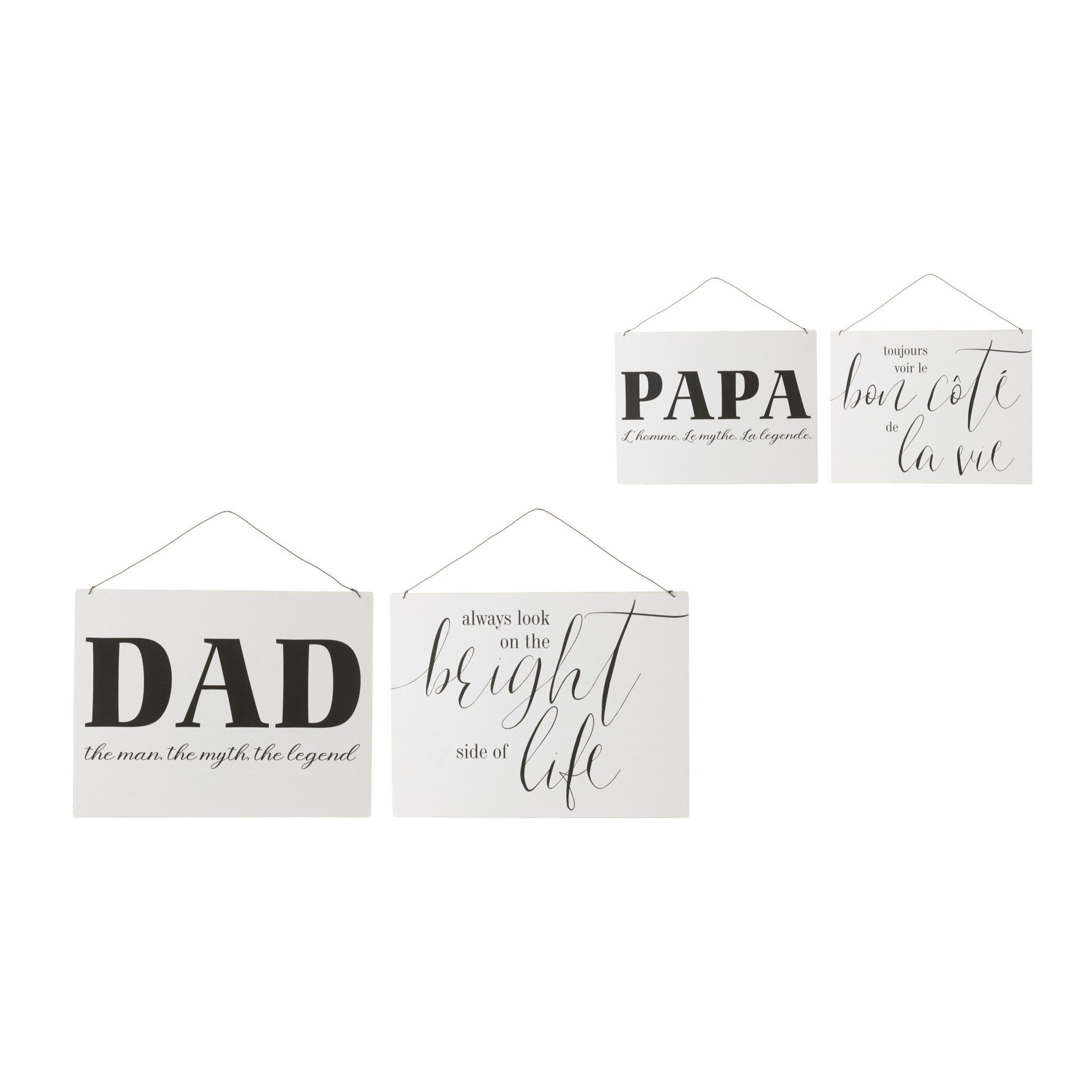 J-Line pancarte Textes FR/EN 'Life Dad' - métal - blanc/noir - 2 pcs