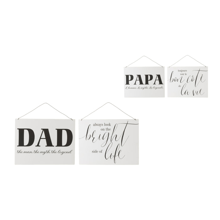 J-Line pancarte Textes FR/EN 'Life Dad' - métal - blanc/noir - 2 pcs