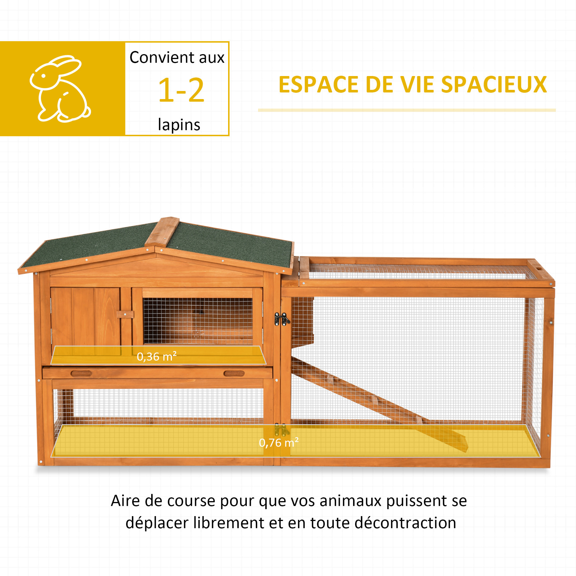 Clapier cage à lapins rongeurs 2 étages tiroir déjection enclos extérieur toit ouvrant dim. 156L x 58l x 68H cm bois sapin pré-huilé