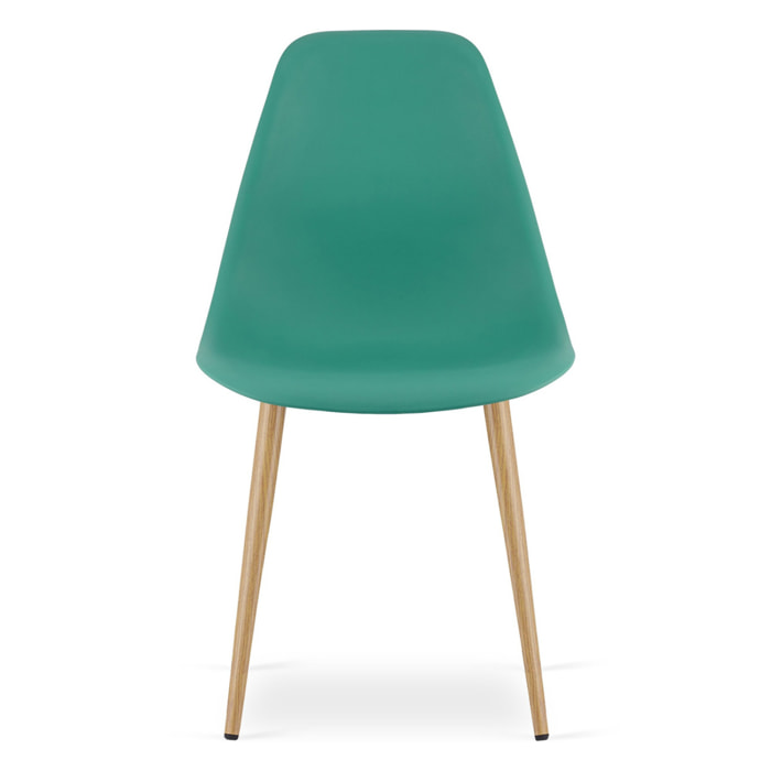 Sedia scandinava WAT verde con gambe effetto legno