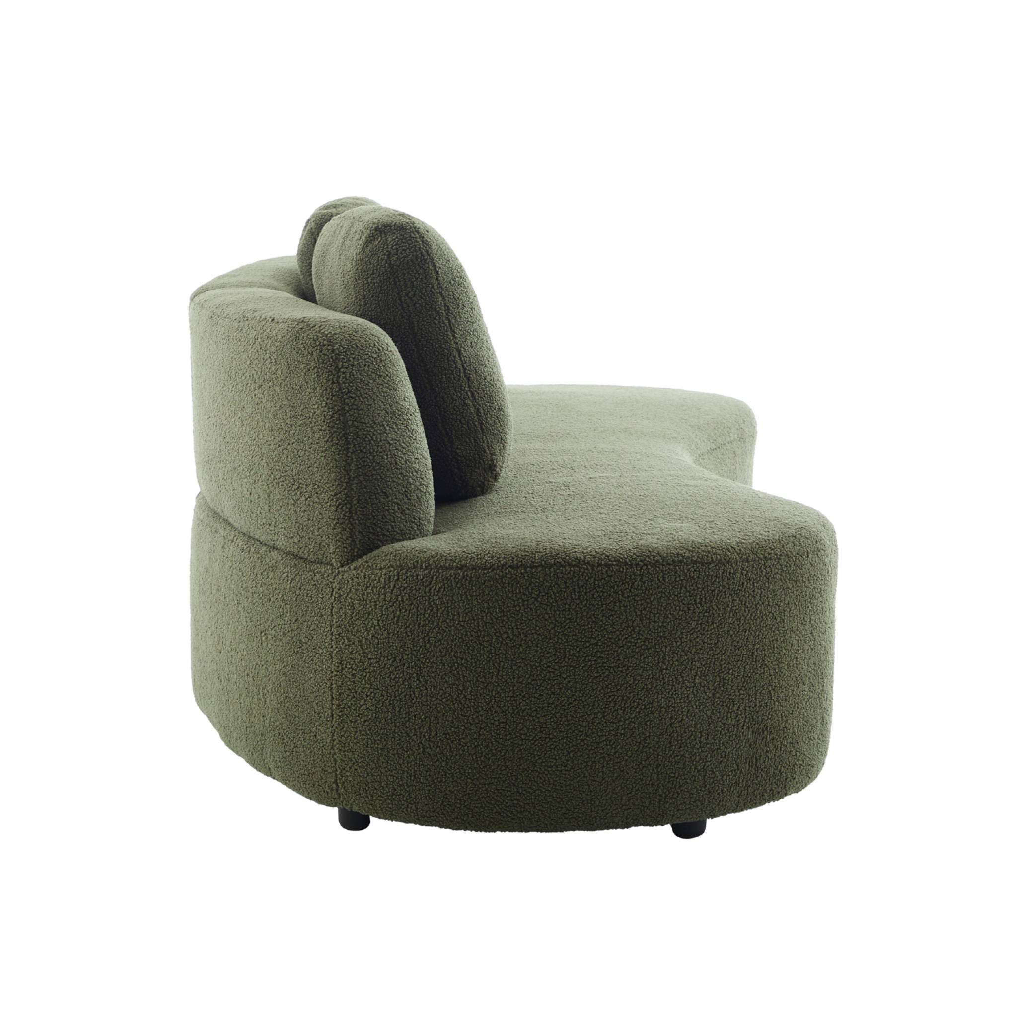 Canapé virgule 3 places en tissu bouclette kaki forme organique - WAVE L 232 x P 97 x H 68cm