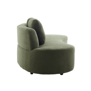 Canapé virgule 3 places en tissu bouclette kaki forme organique - WAVE L 232 x P 97 x H 68cm