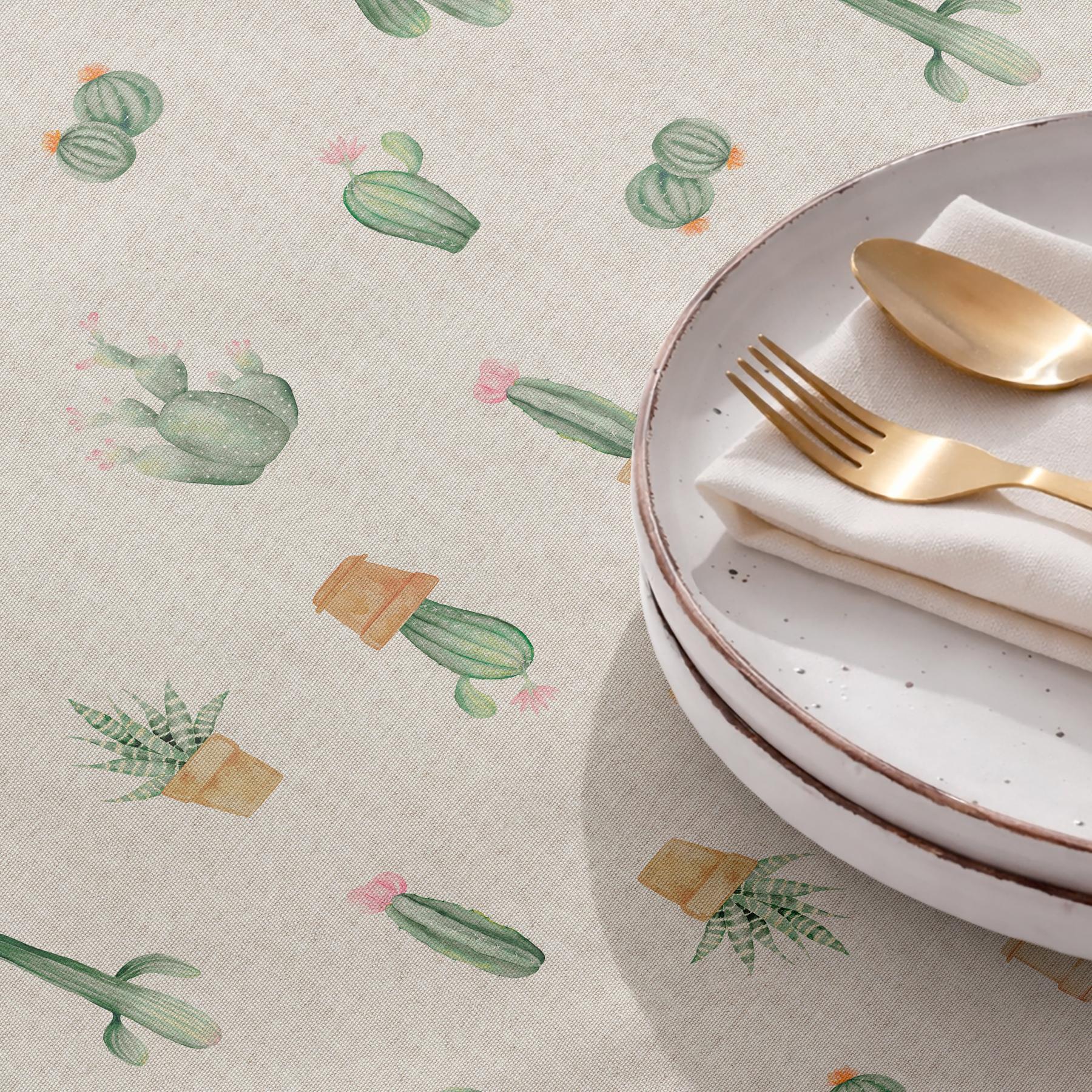 Mantel antimanchas CACTUS VERDE - 100% algodón