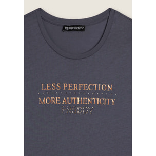 T-shirt donna manica lunga con grafica metallizzata