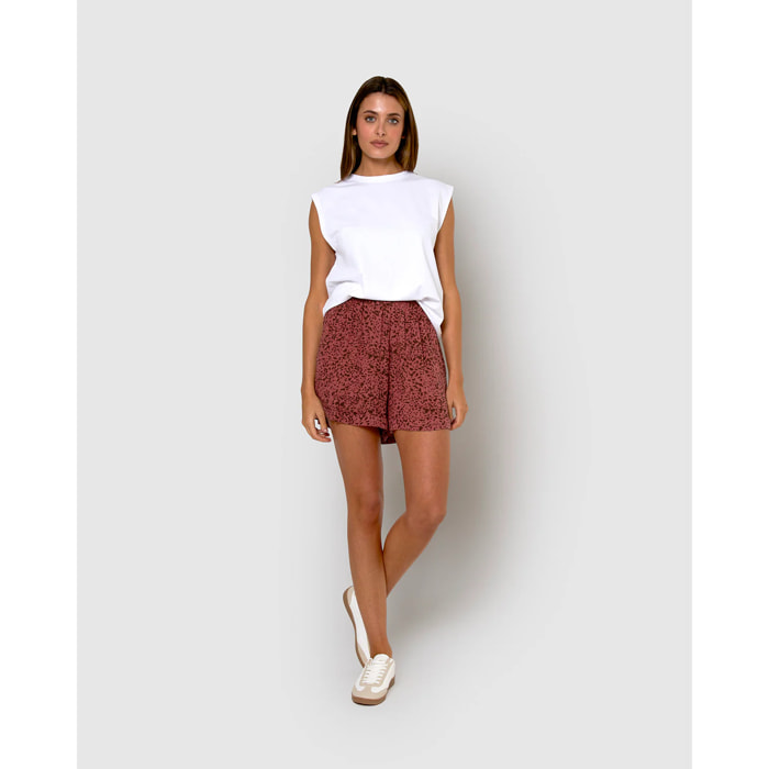 Pantalón corto bambula detalles plisados berry rosa