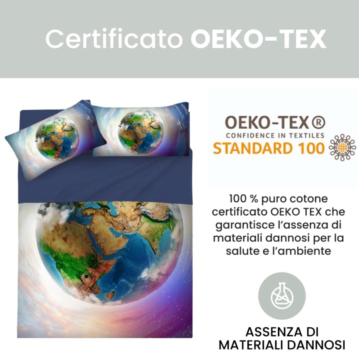INTRECCI Set Lenzuola Matrimoniali in Cotone, Stampa Alta Qualità, Lenzuolo Sotto + Lenzuolo Sopra + 2 Federe, Comfort, Morbidezza, per Pelli Sensibili, non Stringe in Lavatrice. Fantasia: World