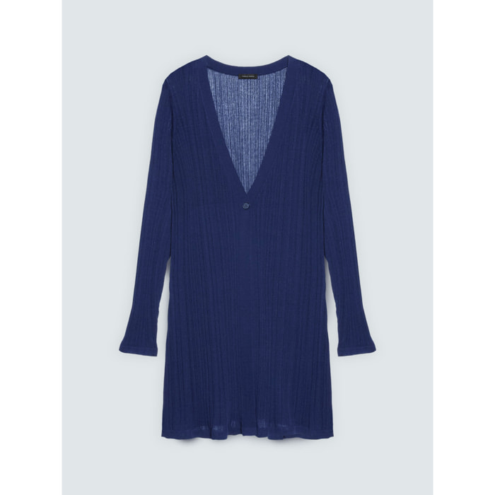 Fiorella Rubino - Cubre hombros o jersey de punto acanalado con mangas de campana - Azul