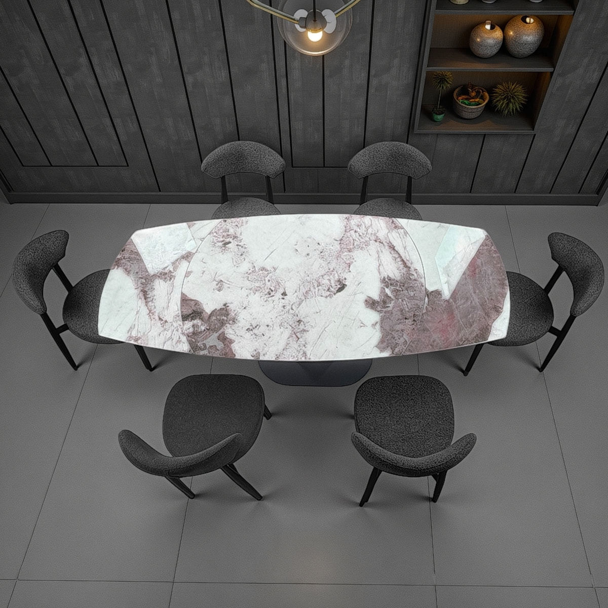 Table à manger extensible Tomasucci FYRM, en céramique, marbre onyx, gris, 120/160/200 × 89 × 76 cm