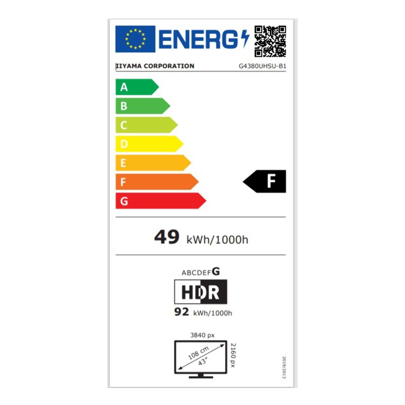 Ecran PC 4K IIYAMA G-MASTER G4380UHSU-B1 Plat 43'' VA