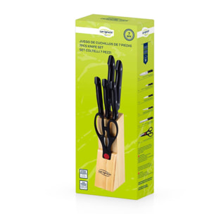 Juego de 7pzs cuchillos de cocina en acero inoxidable + tacoma marrón san ignacio