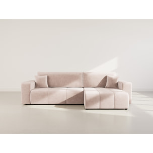 Nicole - Canapé d'angle réversible 5 places convertible avec coffre en tissu - Taupe