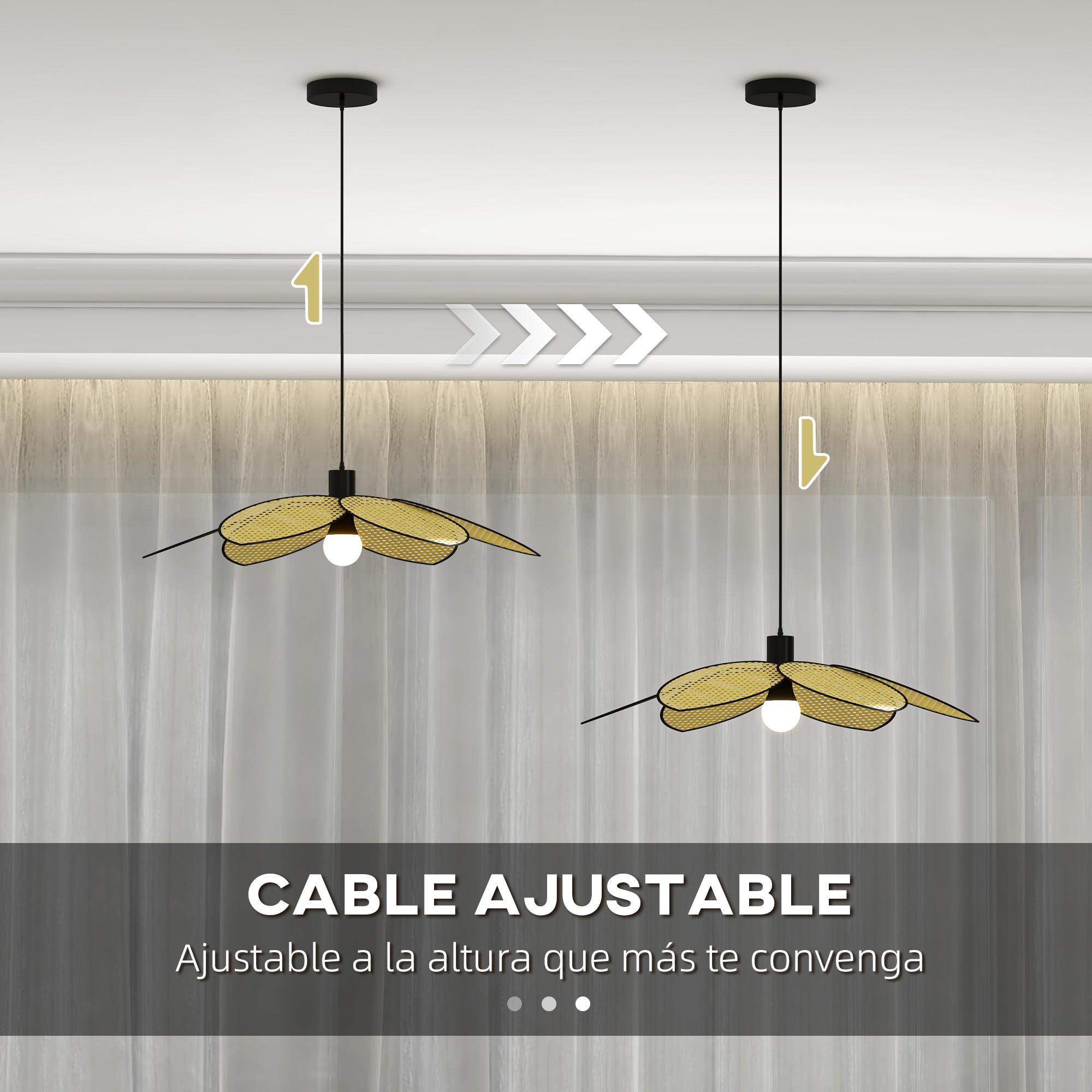 Lámpara Colgante Forma de Flores Lámpara de Techo de Ratán Sintético Iluminación de Techo E27 con Cable Ajustable para Salón Cocina Comedor Ø68x115 cm Natural