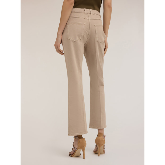 Motivi - Pantalón kick flare en drill de algodón - Beige