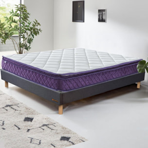 Ensemble Matelas Master & sommier déco| 100% Mémoire de forme | Surmatelas intégré | Cadre à lattes | Tissu | Gris foncé