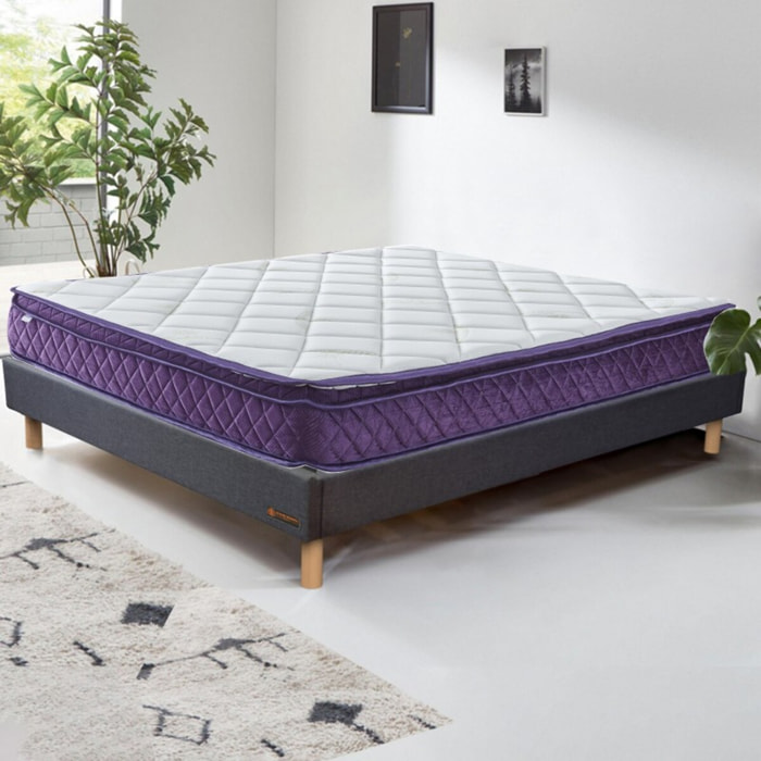 Ensemble Matelas Master & sommier déco| 100% Mémoire de forme | Surmatelas intégré | Cadre à lattes | Tissu | Gris foncé