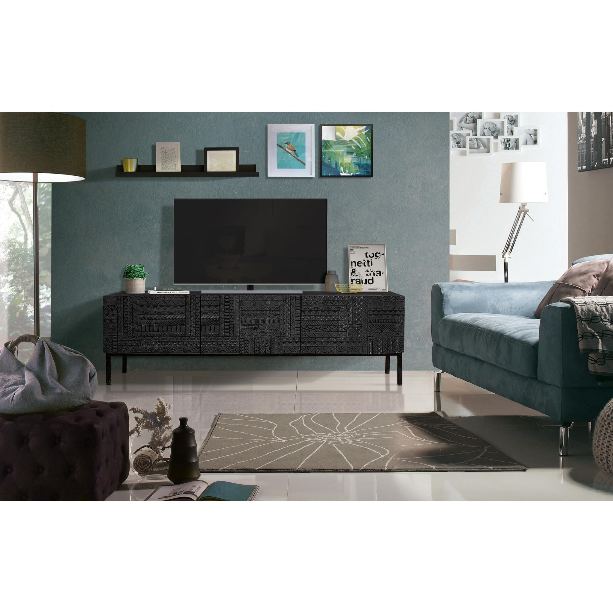 Mueble TV de Madera de Mango 180 Cm Estilo Étnico