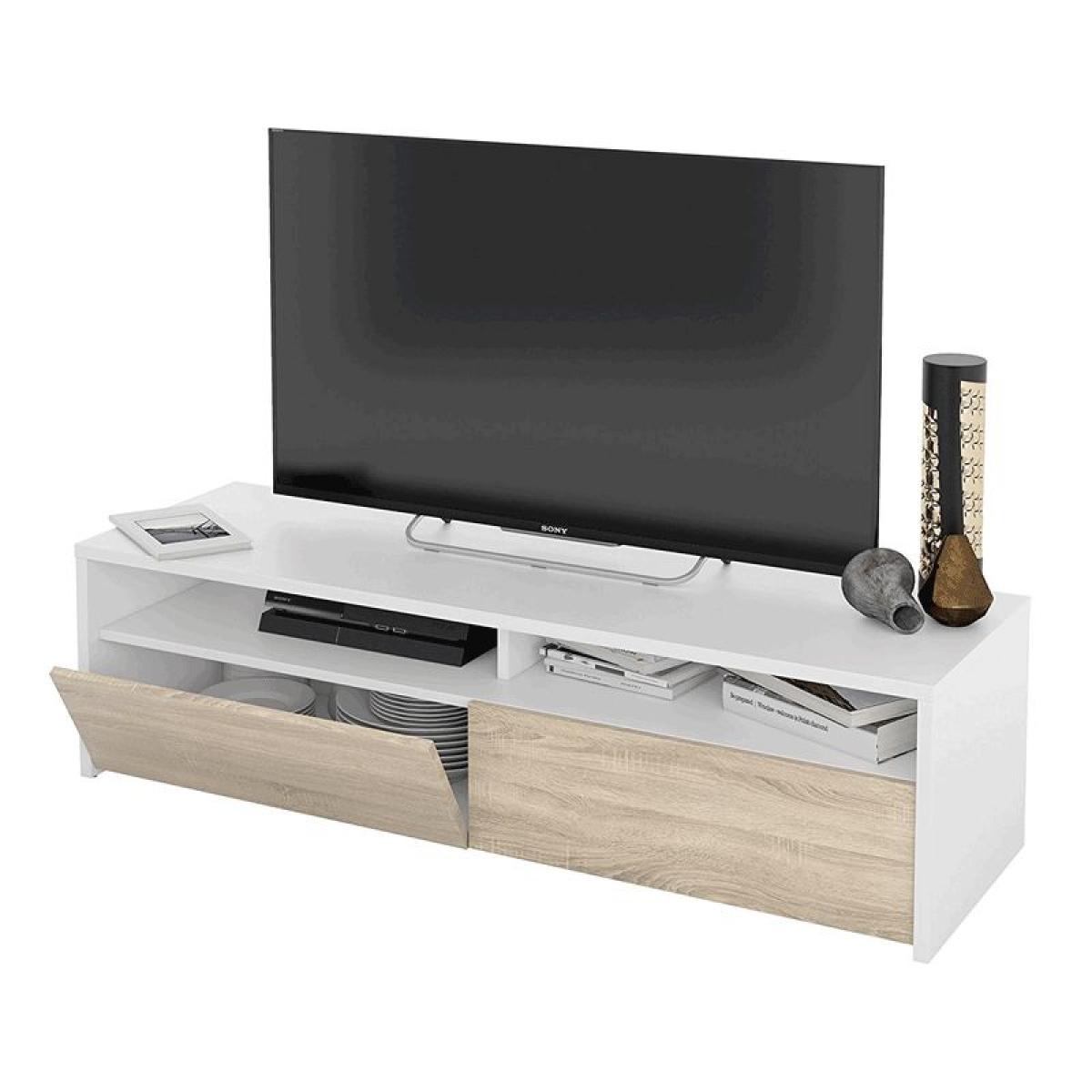 Mueble TV Kioto 2 puertas Blanco Artik (Blanco Mate) - Roble Canadian