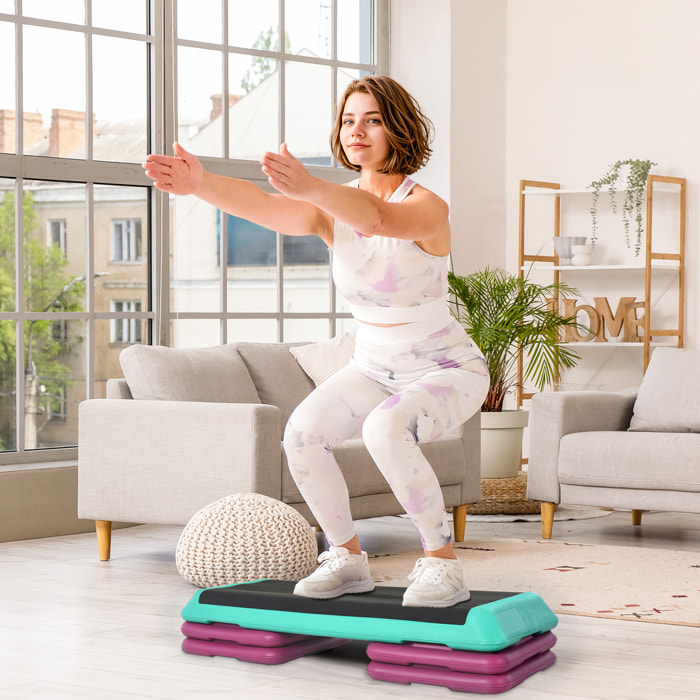Step de Aeróbic, Step para Fitness Antideslizante, Altura Regulable 3 Niveles de 10/15/20 cm, Carga 150 kg, para Ejercicio en Casa, Gimnasio, 110x40x20 cm, Multicolor