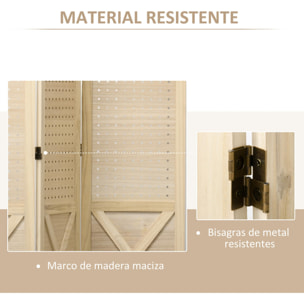 Biombo de 4 Paneles Divisor de Habitación Plegable 152x1,7x144,5 cm Separador de Ambientes con Pantalla de Privacidad Agujeros para Colgar para Oficina Dormitorio Salón Natural