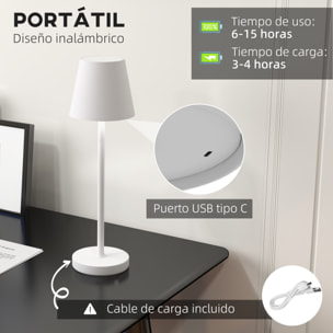Lámpara de Mesita de Noche con Luces LED Lámpara de Mesa Inalámbrica USB-C Recargable 3 Colores Pantalla de Acrílico para Dormitorio Salón Ø11,2x36,5 cm Blanco