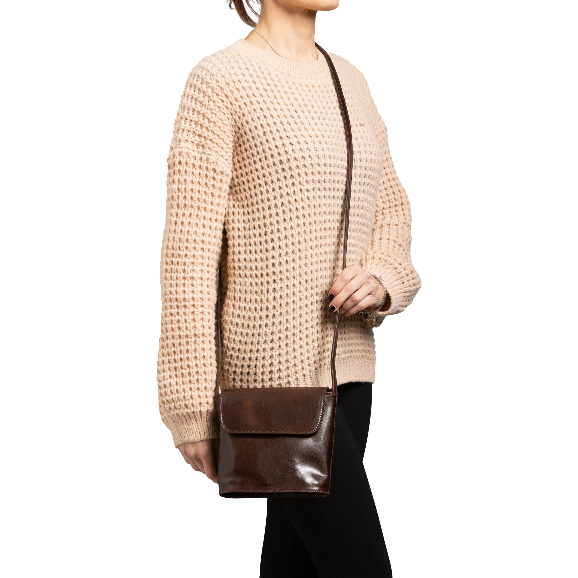 Borsa a tracolla  da uomo In Vera pelle Made in Italy 16x17,5x7 cm