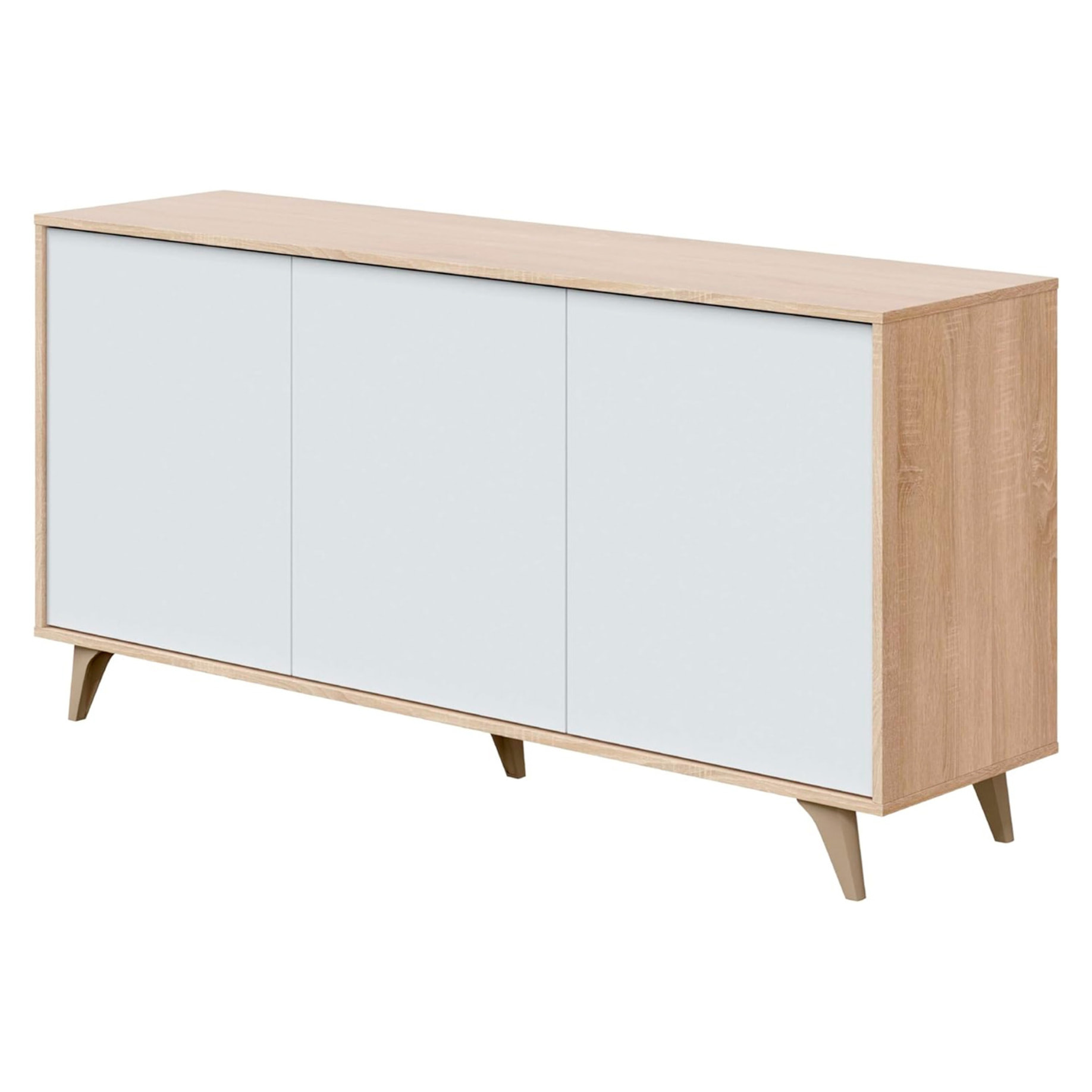 Credenza 3 Ante Con Apertura Push Madia Mobile Contenitore Moderno Con 6 Ripiani Interni Per Soggiorno Sala Da Pranzo 154 x 40 x 75 Cm Rovere Bianco