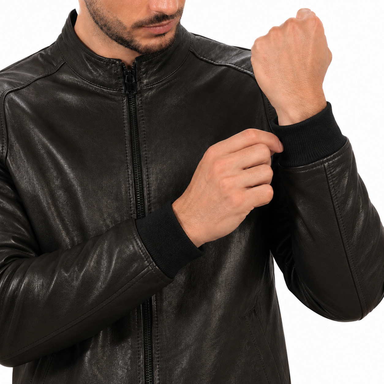 Giubbino in vera pelle di vitello Nero-Slim Fit