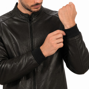 Giubbino in vera pelle di vitello Nero-Slim Fit