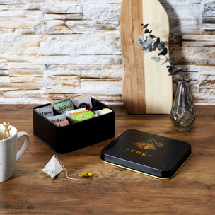 Boite Metal Noir Et Dore Sachet De The M12
