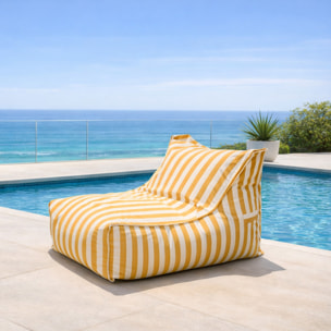 BOLOGNE Pouf d’extérieur rayé jaune déperlant et - 100x65x65 cm