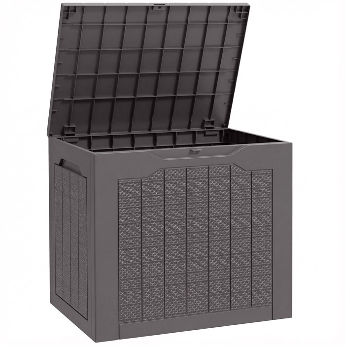 Coffre de jardin 93L dim. 56 x 41 x 50 cm effet rotin et bois brun