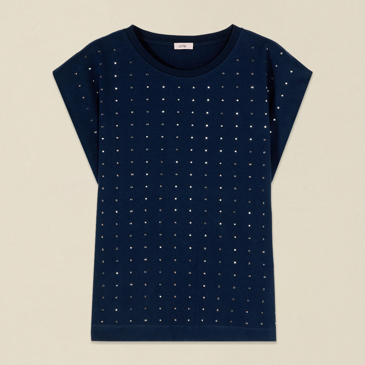 Oltre - T-shirt in cotone con cristalli - Blu
